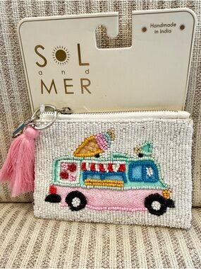 Pink Beaded Ice Cream Van Coin Purse